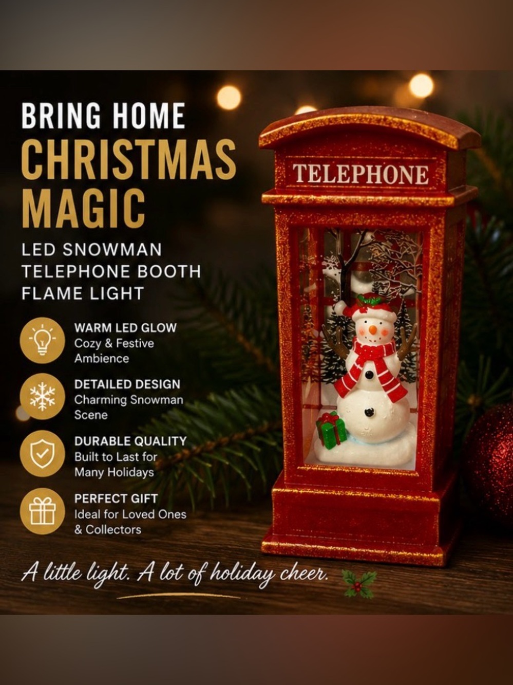 Christmas LED Snowman Telephone Booth Flame
Light NWT
